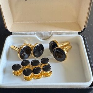Gold and Black Cufflink and Stud Set - Men's Formal Accessories x2